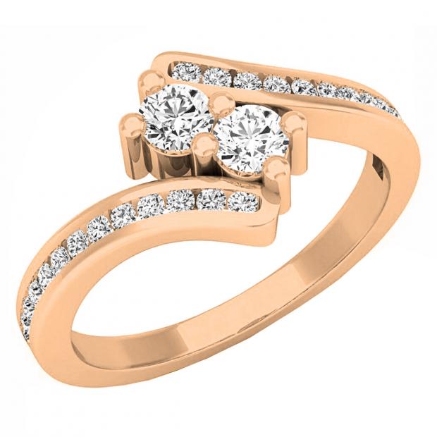 0.50 Carat (ctw) 18K Rose Gold Round Lab Grown Diamond Ladies Two Stone Engagement Ring 1/2 CT