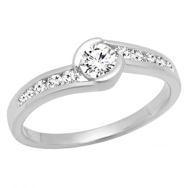 0.45 Carat (ctw) 18K White Gold Round Lab Grown Diamond Ladies Twisted Engagement Ring 1/2 CT