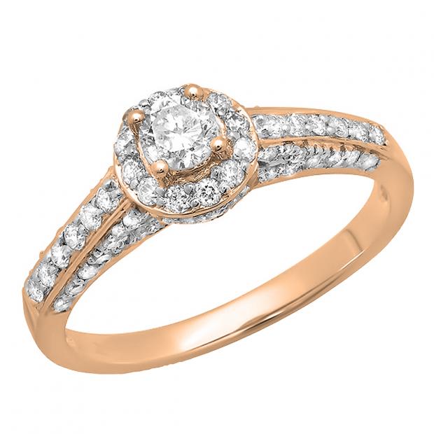 0.80 Carat (ctw) 10K Rose Gold Round Diamond Ladies Halo Style Engagement Ring 3/4 CT