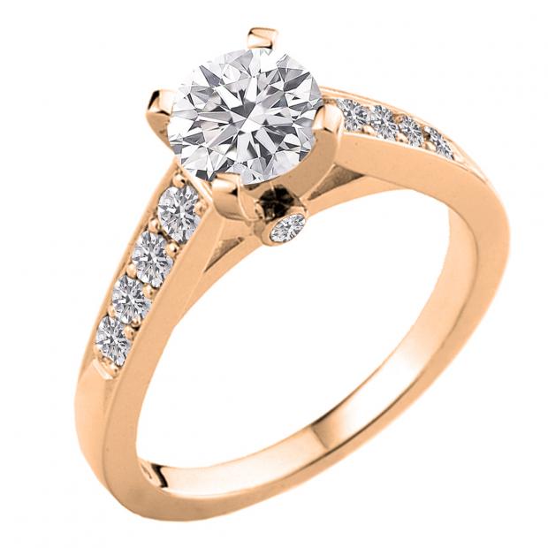 0.75 Carat (ctw) 18K Rose Gold Round Lab Grown Diamond Ladies Engagement Ring 3/4 CT