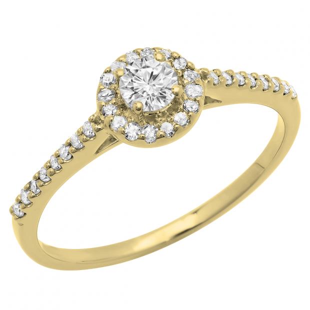 0.50 Carat (ctw) 10K Yellow Gold Round Lab Grown Diamond Ladies Halo Engagement Ring 1/2 CT