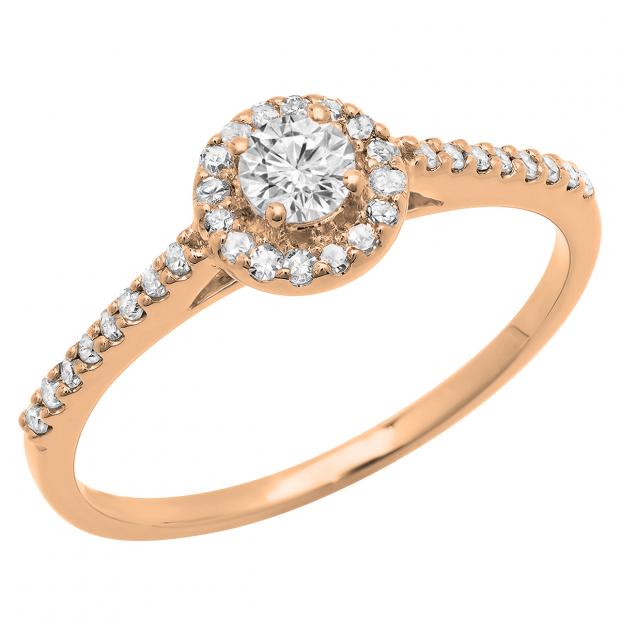0.50 Carat (ctw) 18K Rose Gold Round Lab Grown Diamond Ladies Halo Engagement Ring 1/2 CT