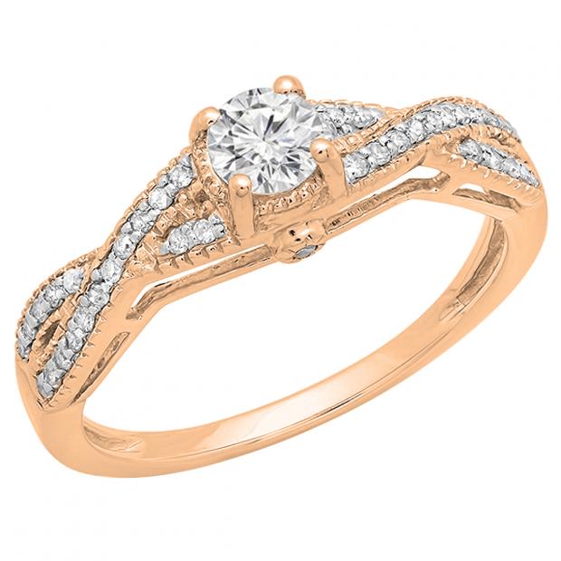 0.55 Carat (ctw) 18K Rose Gold Round Lab Grown Diamond Solitaire Ladies Engagement Ring 1/2 CT