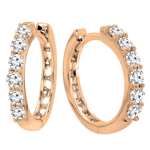 0.33 Carat (ctw) 10K Rose Gold Round Lab Grown Diamond Ladies Huggies Hoop Earrings 1/3 CT