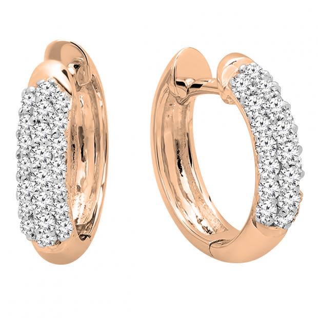0.30 Carat (ctw) 14K Rose Gold Round Lab Grown Diamond Ladies Huggies Hoop Earrings 1/3 CT
