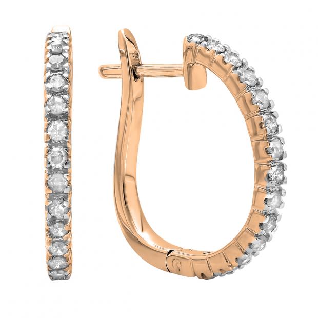 0.25 Carat (ctw) 18K Rose Gold Round Lab Grown White Diamond Ladies Hoop Earrings 1/4 CT