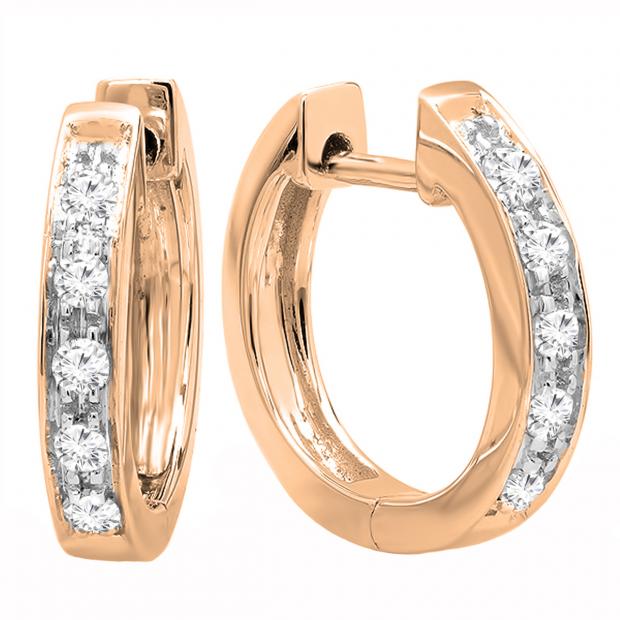 0.12 Carat (ctw) 18K Rose Gold Round Lab Grown White Diamond Ladies Huggie Hoop Earrings