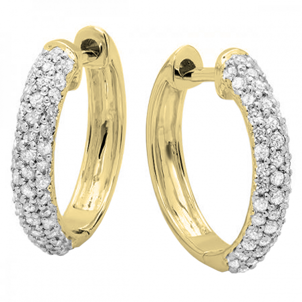 0.50 Carat (ctw) 14K Yellow Gold Round Lab Grown Diamond Ladies Huggies Hoop Earrings 1/2 CT