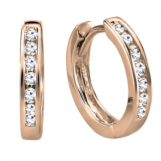 0.18 Carat (ctw) 18K Rose Gold Small Round Lab Grown Diamond Huggie Hoop Earrings