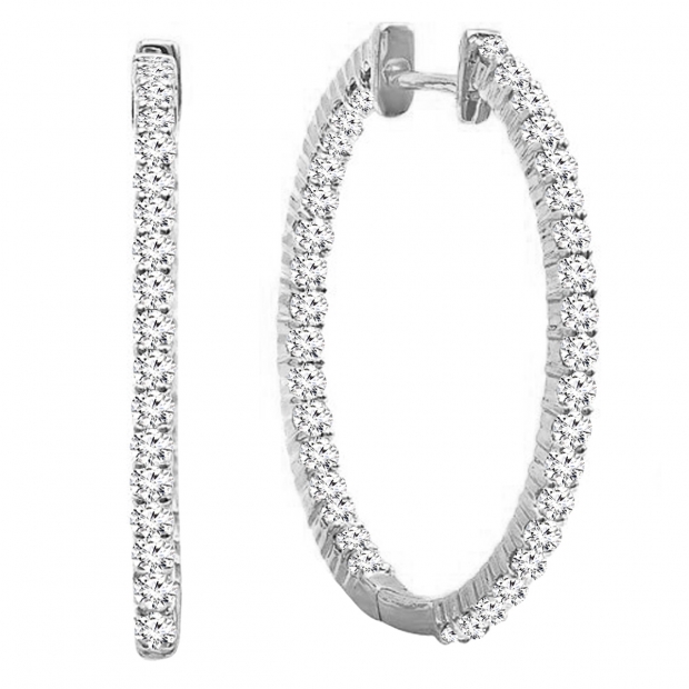 0.90 Carat (ctw) 10K White Gold Round Lab Grown Diamond Ladies In and Out Hoop Earrings