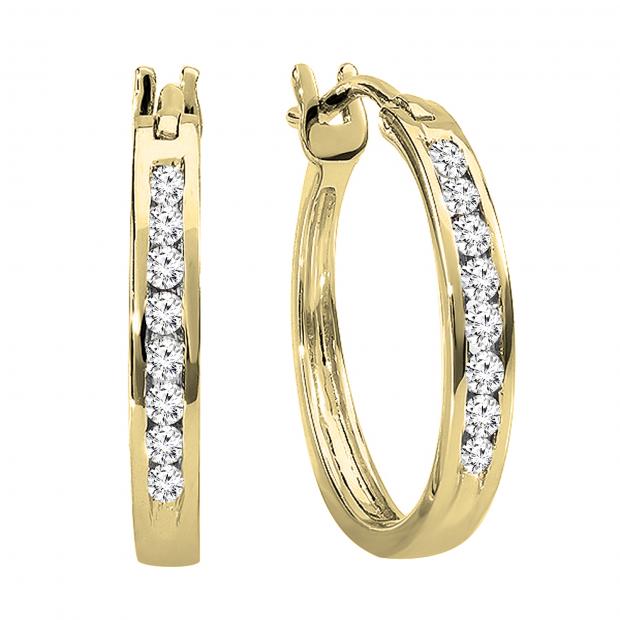 0.18 Carat (ctw) 18K Yellow Gold Round Lab Grown White Diamond Ladies Fine Hoop Earrings