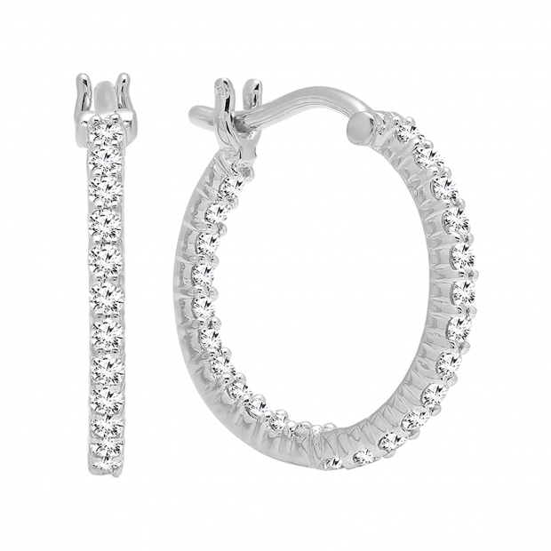 0.45 Carat (ctw) 14K White Gold Round Lab Grown White Diamond Fine In And Out Hoop Earrings 1/2 CT