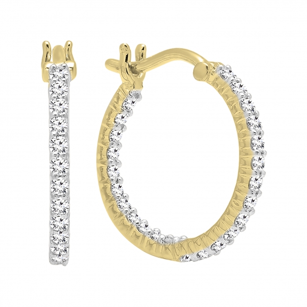 0.45 Carat (ctw) 14K Yellow Gold Round Lab Grown White Diamond Fine In And Out Hoop Earrings 1/2 CT