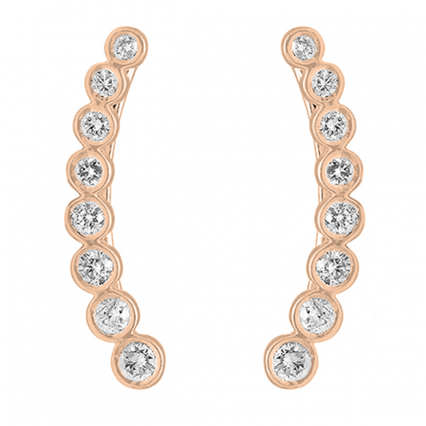 0.60 Carat (ctw) 18K Rose Gold Round Lab Grown Diamond Ladies Journey Curved Climber Earrings