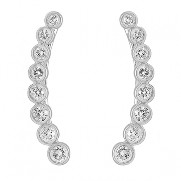 0.60 Carat (ctw) 18K White Gold Round Lab Grown Diamond Ladies Journey Curved Climber Earrings