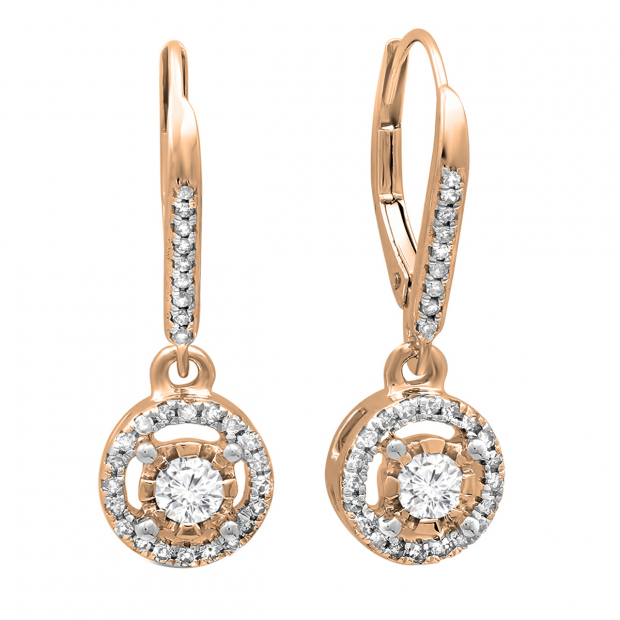 0.50 Carat (ctw) 18K Rose Gold Round Lab Grown Diamond Ladies Halo Dangling Drop Earrings 1/2 CT