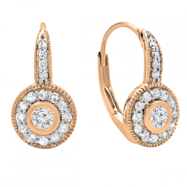 0.45 Carat (ctw) 18K Rose Gold Round Lab Grown Diamond Ladies Cluster Halo Drop Earrings 1/2 CT
