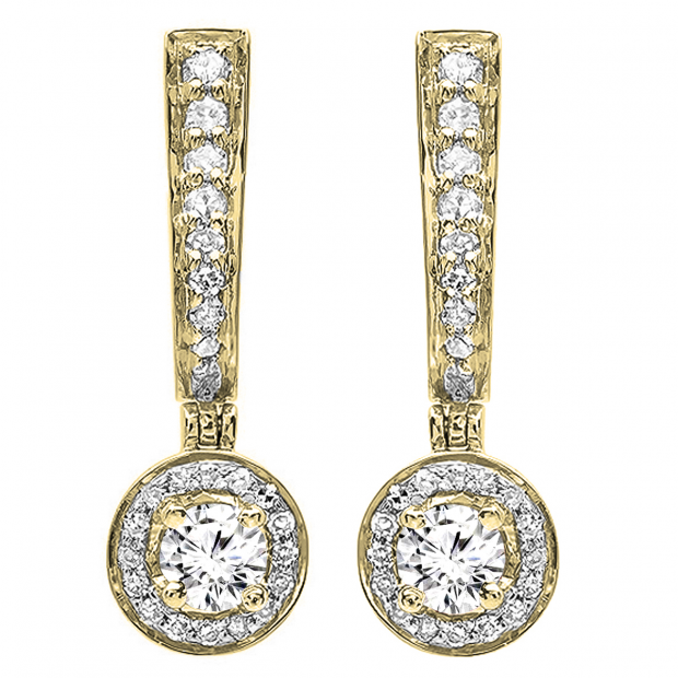 0.50 Carat (ctw) 10K Yellow Gold Round Lab Grown White Diamond Ladies Dangling Drop Earrings 1/2 CT
