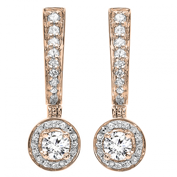 0.50 Carat (ctw) 18K Rose Gold Round Lab Grown White Diamond Ladies Dangling Drop Earrings 1/2 CT
