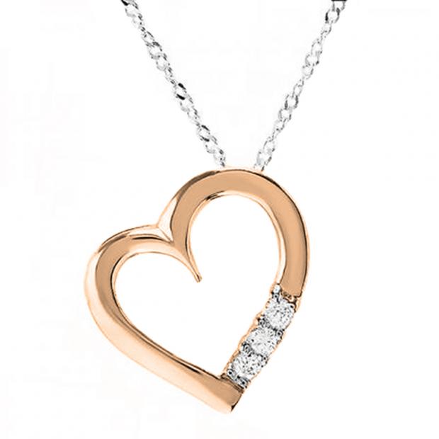 0.15 Carat (ctw) 18K Rose Gold 3 Stone Lab Grown Diamond Heart Shape Pendant