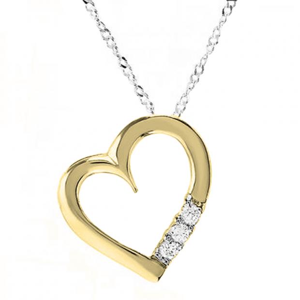 0.15 Carat (ctw) 18K Yellow Gold 3 Stone Lab Grown Diamond Heart Shape Pendant