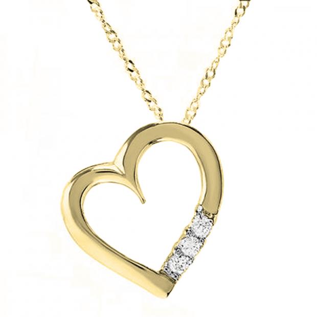 0.15 Carat (ctw) 18K Yellow Gold 3 Stone Lab Grown Diamond Heart Shape Pendant
