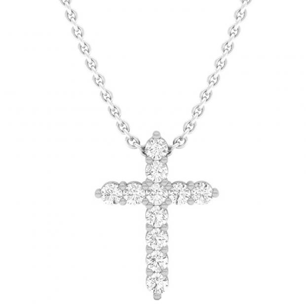0.45 Carat (ctw) 10K White Gold Round Lab Grown Diamond Ladies Cross Pendant 1/2 CT