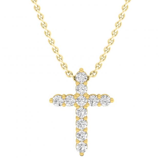 0.45 Carat (ctw) 10K Yellow Gold Round Lab Grown Diamond Ladies Cross Pendant 1/2 CT