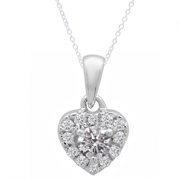 0.25 Carat (ctw) 10K White Gold Round Lab Grown Diamond Ladies Heart Pendant 1/4 CT