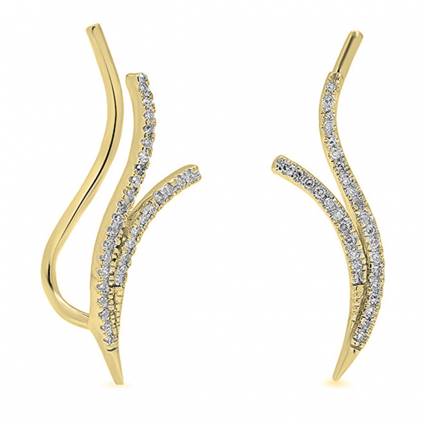 0.20 Carat (ctw) 14K Yellow Gold Round Lab Grown Diamond Ladies Double Row Crawler Climber Earrings