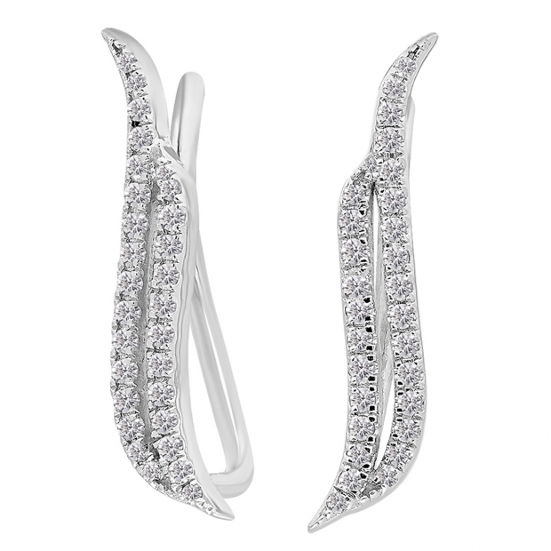 0.22 Carat (ctw) 18K White Gold Round Lab Grown Diamond Ladies Crawler Climber Earrings 1/4 CT