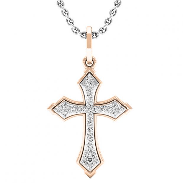 0.15 Carat (ctw) 10K Rose Gold Round Lab Grown Diamond Cross Pendant (Silver Chain Included)