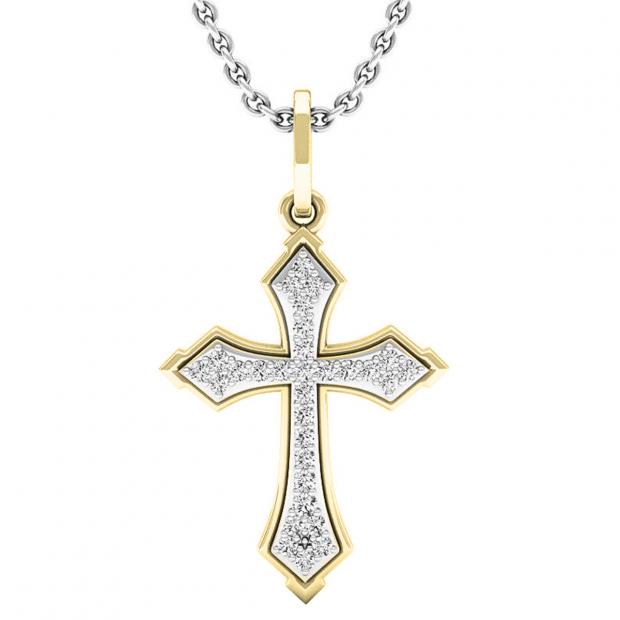 0.15 Carat (ctw) 14K Yellow Gold Round Lab Grown Diamond Cross Pendant (Silver Chain Included)