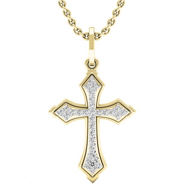 0.15 Carat (ctw) 10K Yellow Gold Round Lab Grown Diamond Cross Pendant (Gold Chain Included)