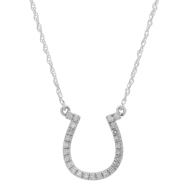 0.22 Carat (ctw) 10K White Gold Round Lab Grown White Diamond Ladies Horseshoe Pendant 1/4 CT