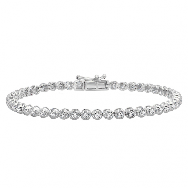 1.00 Carat (ctw) 10K White Gold Round Lab Grown White Diamond Ladies Tennis Bracelet 1 CT