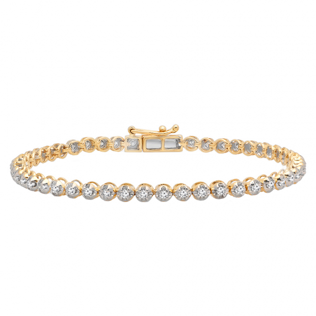 1.00 Carat (ctw) 10K Yellow Gold Round Lab Grown White Diamond Ladies Tennis Bracelet 1 CT
