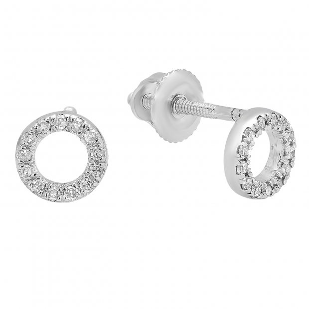 0.10 Carat (ctw) 10K White Gold Round Lab Grown White Diamond Ladies Circle Stud Earrings 1/10 CT