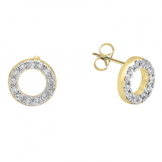 0.10 Carat (ctw) 10K Yellow Gold Round Lab Grown White Diamond Ladies Circle Stud Earrings 1/10 CT