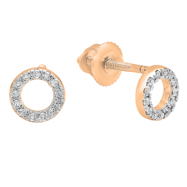 0.10 Carat (ctw) 18K Rose Gold Round Lab Grown White Diamond Ladies Circle Stud Earrings 1/10 CT