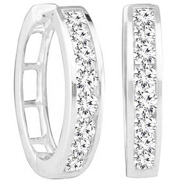 0.30 Carat (Ctw) 18K White Gold Round Lab Grown White Diamond Ladies Huggies Hoop Earrings 1/3 CT
