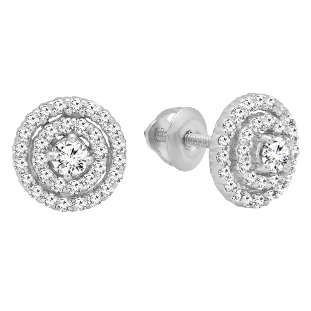 0.41 Carat (ctw) 14K White Gold Round Lab Grown White Diamond Ladies Halo Style Stud Earrings
