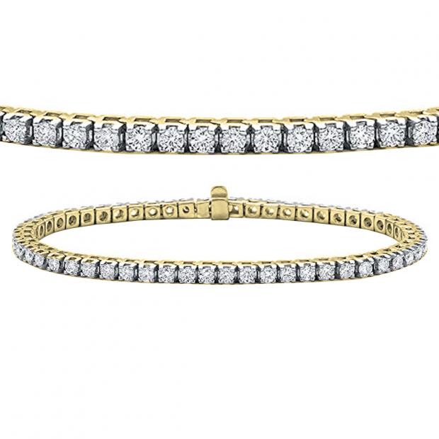 15.00 Carat (ctw) 10K Yellow Gold Round Lab Grown Diamond Ladies Tennis Bracelet 15 CT
