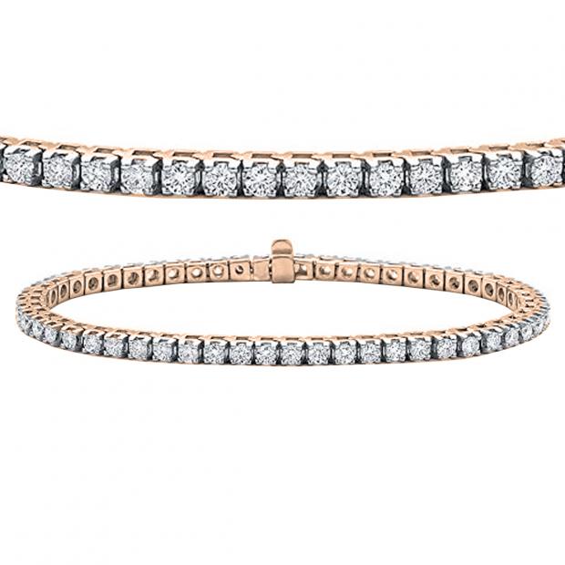 15.00 Carat (ctw) 14K Rose Gold Round Lab Grown Diamond Ladies Tennis Bracelet 15 CT