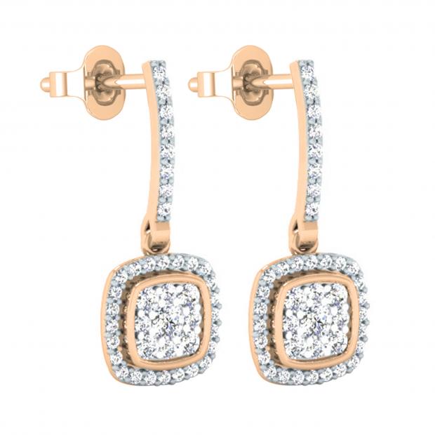 Round Lab Grown White Diamond Cushion Cluster Dangle Stud Earrings for Women (0.40 ctw, Color H-I, Clarity SI2) in 18K Rose Gold in Push Back
