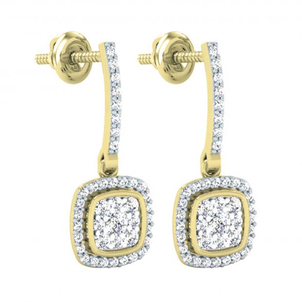 Round Lab Grown White Diamond Cushion Cluster Dangle Stud Earrings for Women (0.40 ctw, Color H-I, Clarity SI2) in 18K Yellow Gold in Screw Back