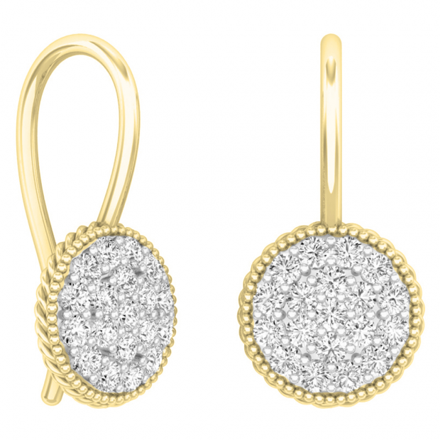 0.65 Carat (ctw) 18K Yellow Gold Round Lab Grown White Diamond Ladies Cluster Dangling Drop Earrings