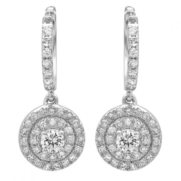 0.70 Carat (ctw) 14K White Gold Round Lab Grown White Diamond Ladies Halo Earrings 3/4 CT