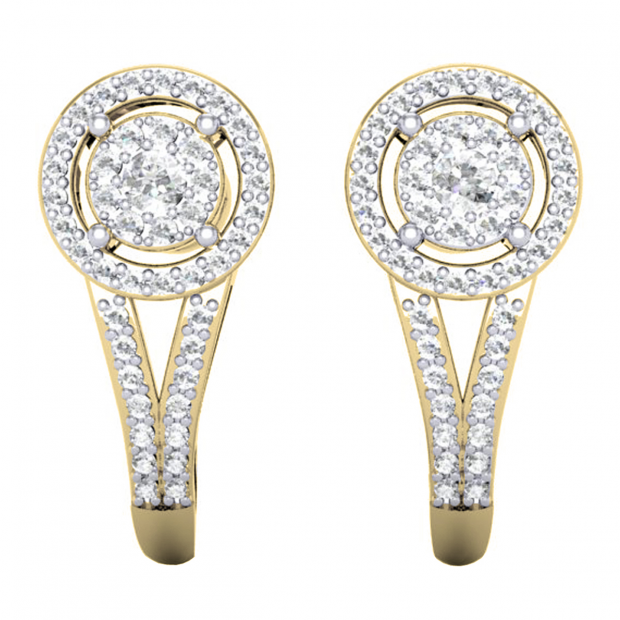 0.50 Carat (ctw) 10K Yellow Gold Round White Lab Grown Diamond Ladies Halo Hoop Earrings 1/2 CT