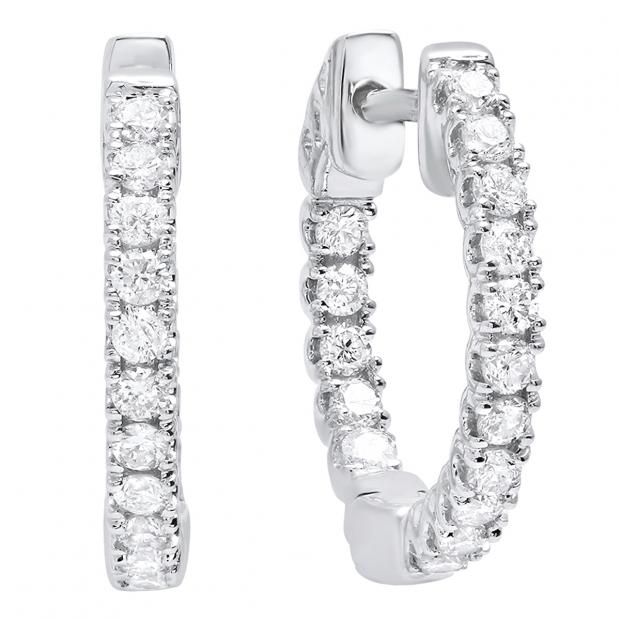 0.52 Carat (ctw) 14K White Gold Round Lab Grown White Diamond Ladies Hoop Earrings 1/2 CT